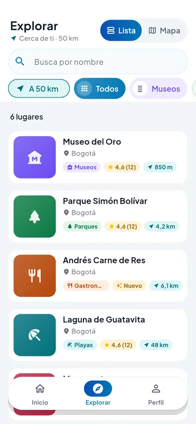 List of nearby places with distance and category filters